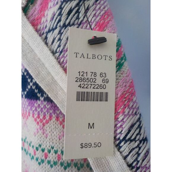 Talbots Knit Cardigan Sweater Women Medium Geometric Stripes Back Full Zip NWT - Picture 8 of 11